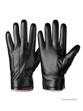 Men's Faux Leather Gloves Wool Lined Touchscreen Texting Driving Winter